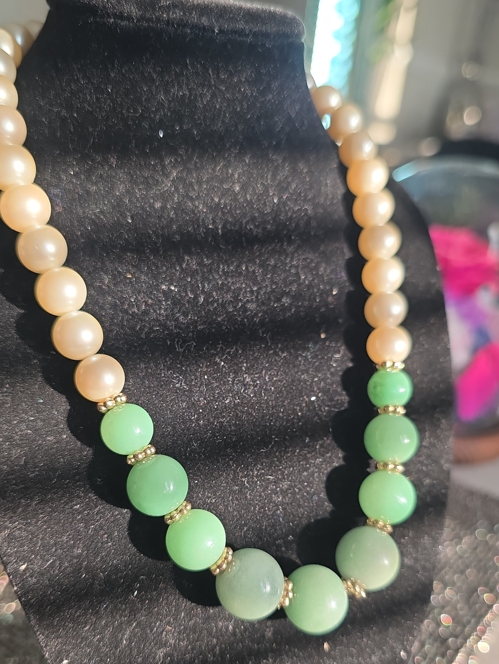 Carolee Green and Pearl Bead Statement Necklace